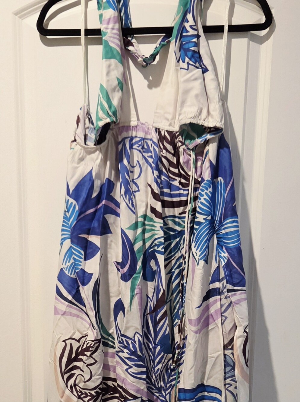 Anthropologie White Halter Sundress with Blue, Teal & Purple Floral Print - Picture 1 of 2
